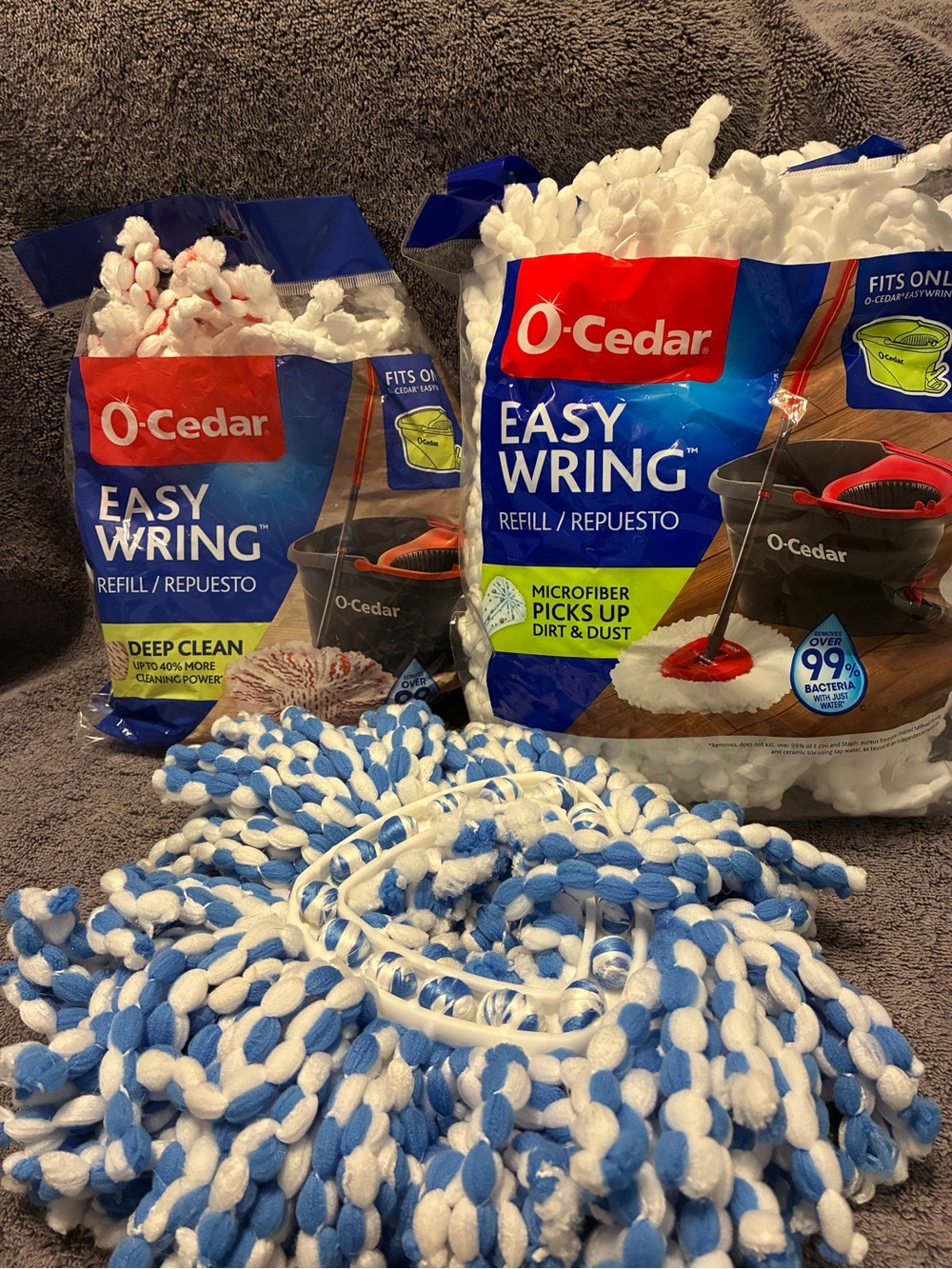 O-Cedar Easy Wring Refill Mop Heads - Blue & White Set of 3